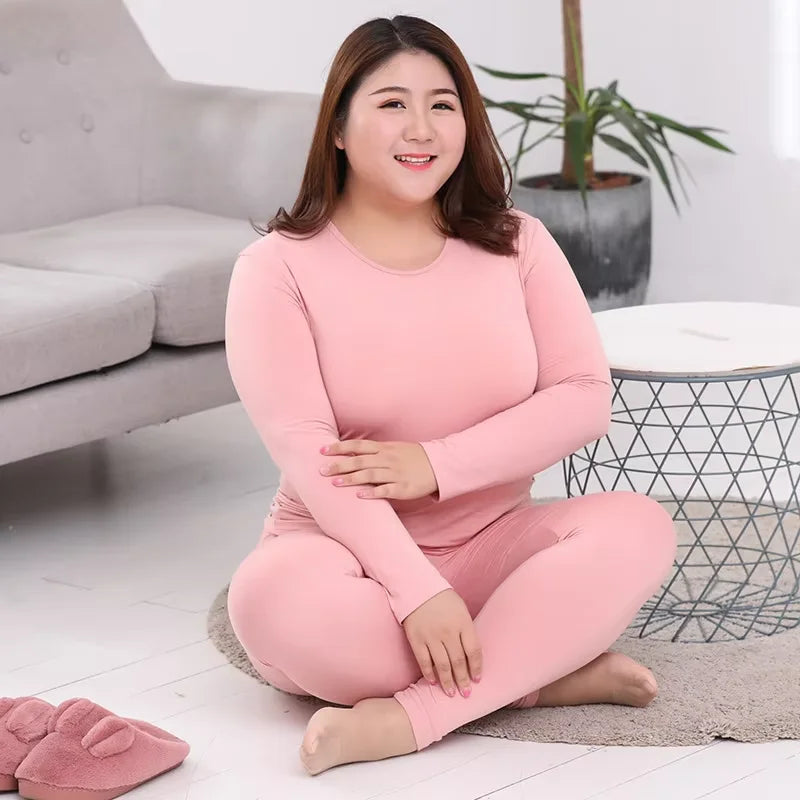 Women'S plus Size Thermal Underwear Set Brush Lining Long Johns Suit Warm Base Layer Underscrubs for Winter