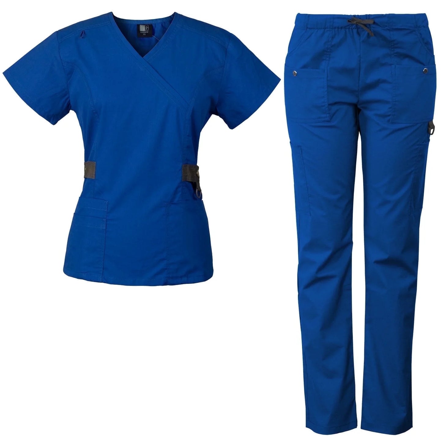 Women'S Scrub Set with 12 Pockets, Silver Snap Detail & Contrast Trim
