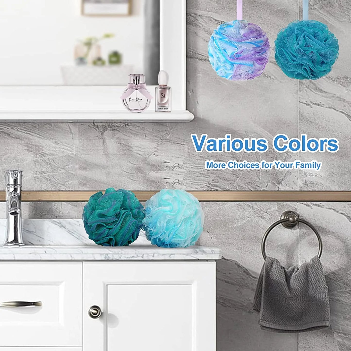 Loofah Exfoliating Bath Sponge – 75G/Pcs Extra Large Shower Puff, Body Poufs, Shower Sponge, Shower Scrunchie Set of 4 Body Scrubbers