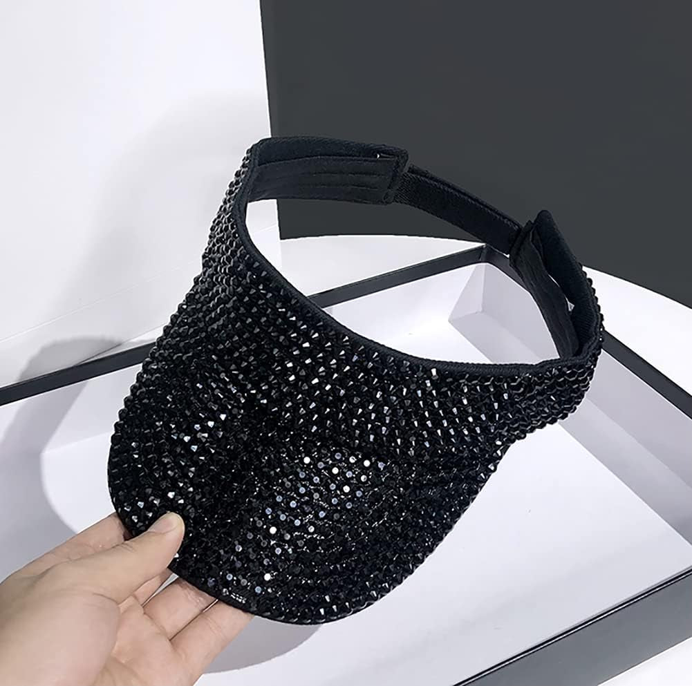 Shiny Rhinestones Sport Sun Visor Adjustable Summer Cap Visor Caps for Women Men