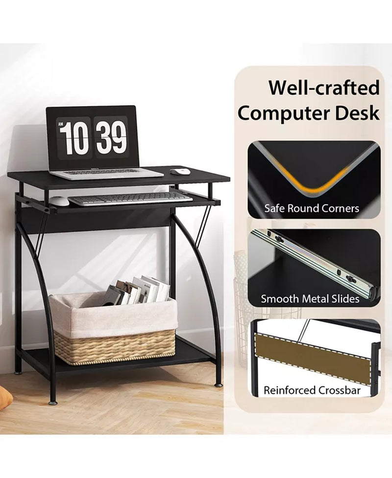 27.5 Inch Laptop Table Computer Desk for Small Spaces with Pull-Out Keyboard Tray