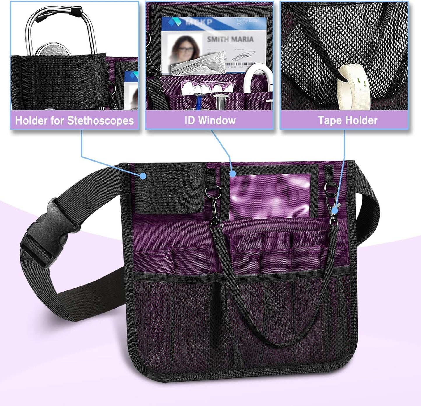 Nursing Organizer Belt, Nurse Fanny Pack with Tape Holder, Multi Compartment Medical Pack Pocket | Nurse Apron Hip Bag for Stethoscopes, Bandage Scissors and Other Medical Supplies, Purple