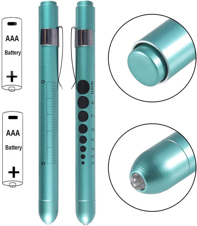 Medical Pen Light for Nurse Doctor, Reusable LED Medical Penlight Flashlight with Pupil Gauge and Ruler, White Light, Teal