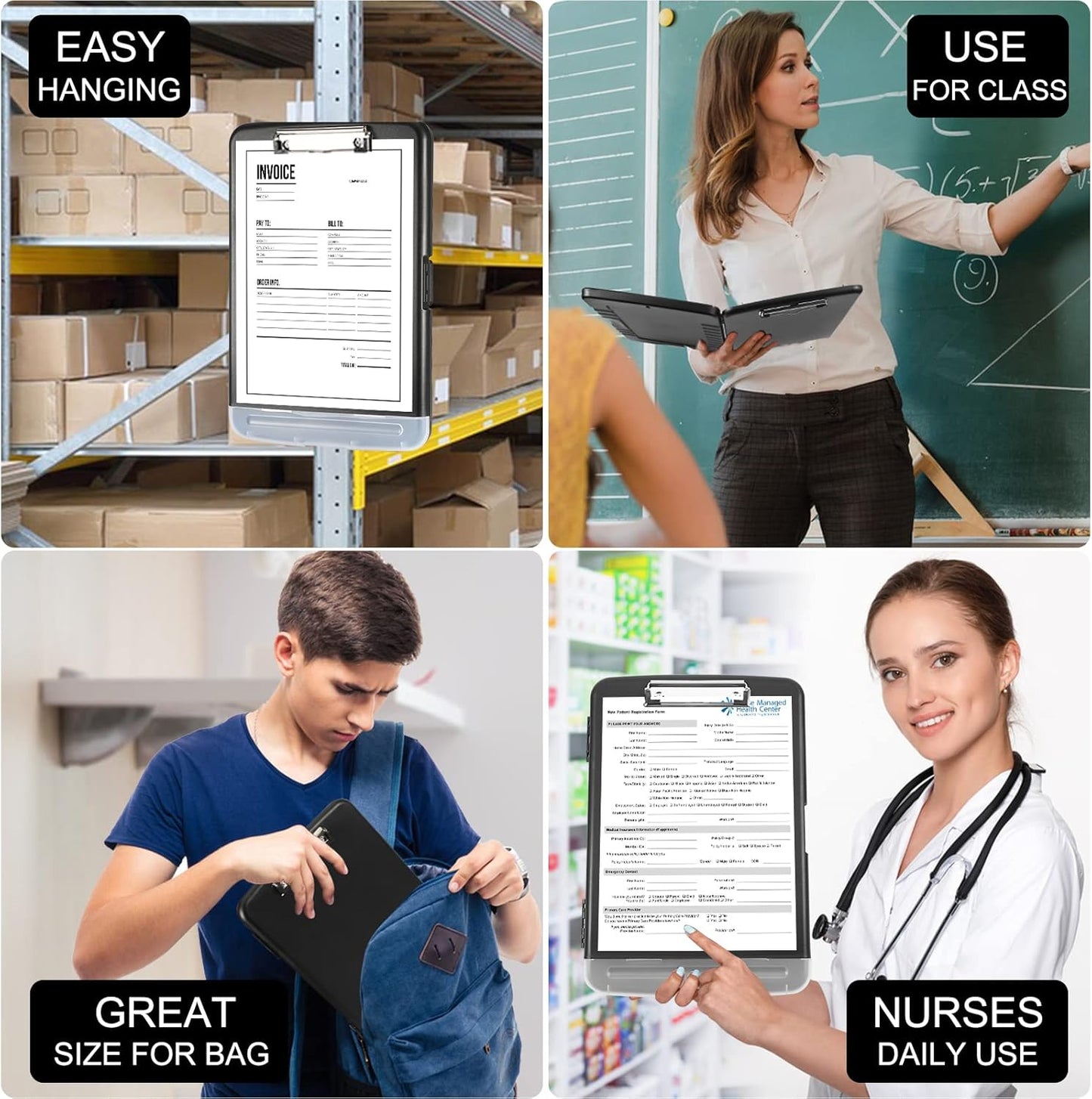 Clipboard with Storage, Large Capacity Nursing Clipboards with Low Profile Clip,