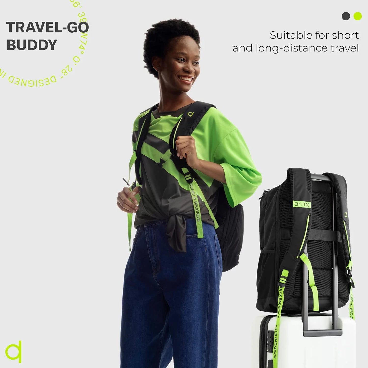® Waterproof Laptop Backpack for Men & Women | Large 17.3-Inch Travel Backpack | Stylish & Durable Computer Bag for Business, Office & Work | Versatile Rucksack for Adults (Black/Green)