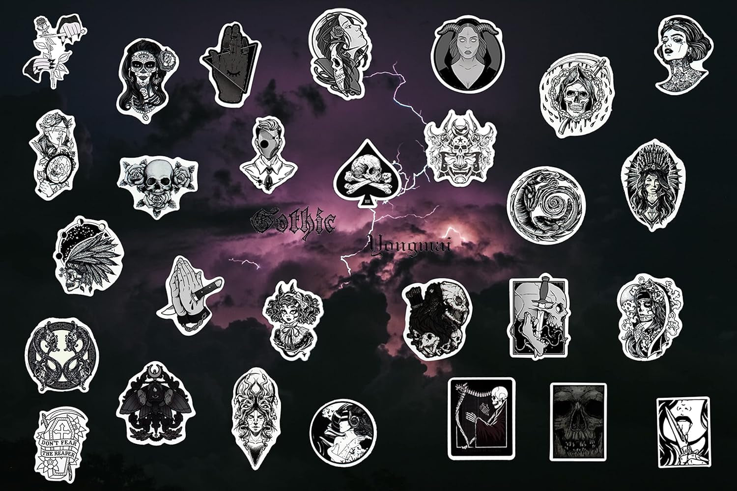 200PCS Halloween Stickers Gothic Skull Sticker for Adults Meme/Horror/Witchy Stickers for Hydro Flask/Laptop/Skateboard/Water Bottles/Computer/Phone