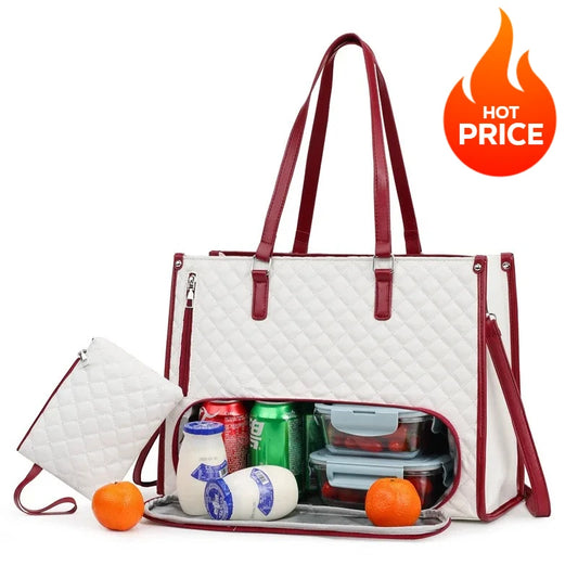 2 in 1 Portable Lunch Tote Bag for Women Multi Purpose Insulated Shoulder Pouch Makeup Durable Waterproof Outdoor Travel Bag