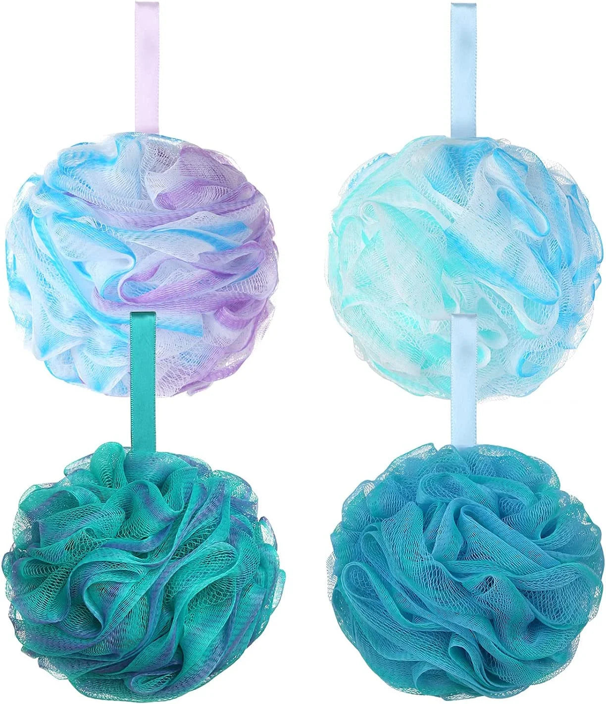 Loofah Exfoliating Bath Sponge – 75G/Pcs Extra Large Shower Puff, Body Poufs, Shower Sponge, Shower Scrunchie Set of 4 Body Scrubbers