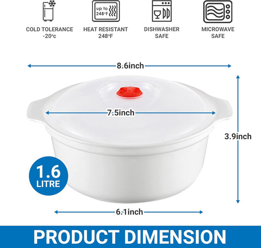 Microwave Ramen Bowl Set Noodle Bowls and Chopstick with Lid, Microwave Safe Ramen Cooker Noodle or Soup Bowl, Ramen Cooker, Office College Dorm Room Essential Instant Cooking (White 1.6L)