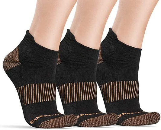 Black Ankle Compression Socks for Women- Breathable Copper Compression Socks Men, Low Cut Sock with Arch Support
