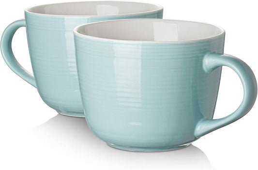 Coffee Mug, Ceramic Soup Mugs with Handles, 17 Oz Wide Large Coffee Mugs Set of 2, Mug for Latte, Cappuccino, Tea, Green Coffee Mugs Dishwasher & Microwave Safe