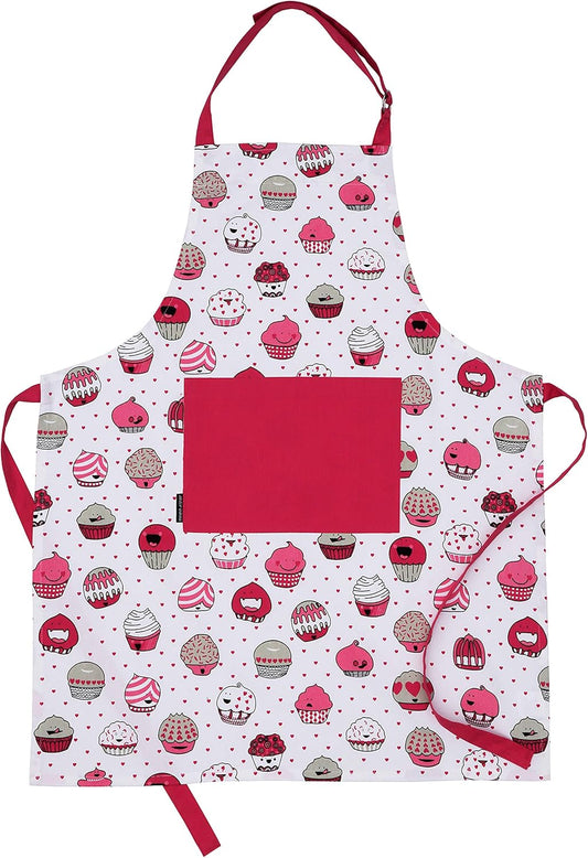 Cotton Aprons for Women with Pocket, Adjustable Strap & Waist Ties - Printed Aprons for Baking, Cooking, Gardening (27.5 X 33 Inches)