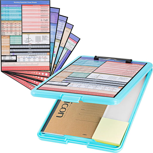 Nursing Clipboard with Storage, Nurse Clipboard with 5 Quick Access Cheat Sheet for Nurses, Nursing Students, Doctor, Medical Professionals, Lake Blue