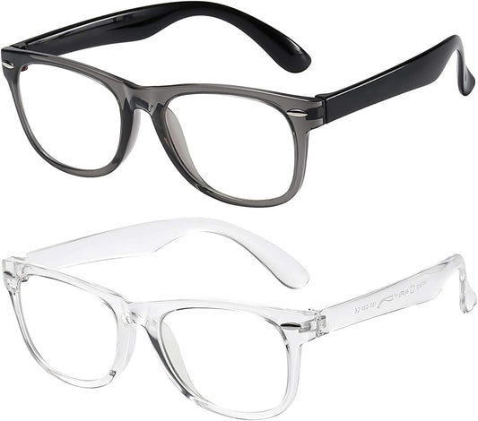 Kids Blue Light Blocking Glasses Girls Boys 2 Pack, Computer Video Gaming Glasses for Kids Girls Boys Age 3-10,Anti Blue Light & Headache (Transparent Black + Transparent)