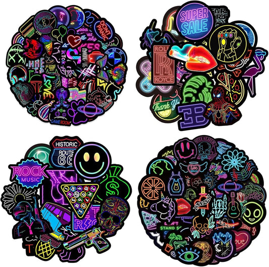 200 Neon Sticker Pack Waterproof Stickers Notebook Stickers Skateboard Stickers Water Bottle Stickers Vinyl Stickers Teen Stickers Kids Stickers