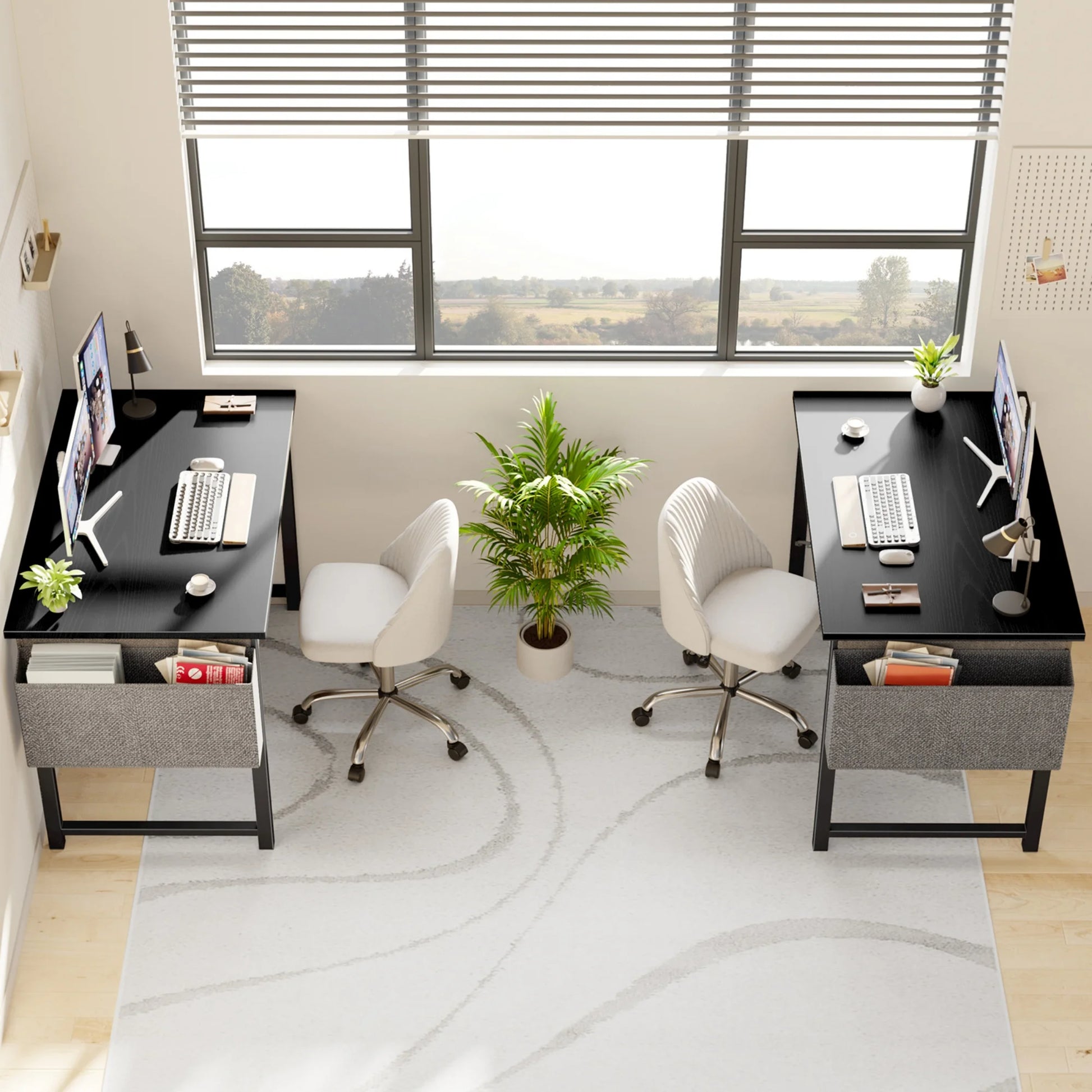 Modern Office Desk Sturdy Computer Table with Storage Bag & Iron Hook for Home Bedroom 31", Black