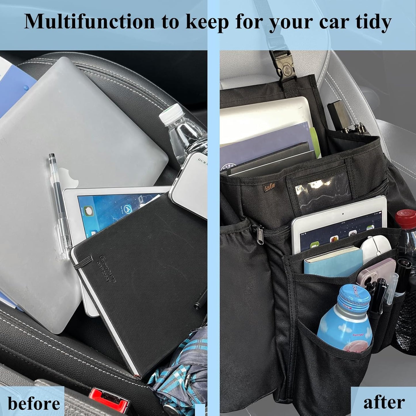 Car Front Seat Organizer - Car File Organizer, Passenger Seat Storage Bag Law En