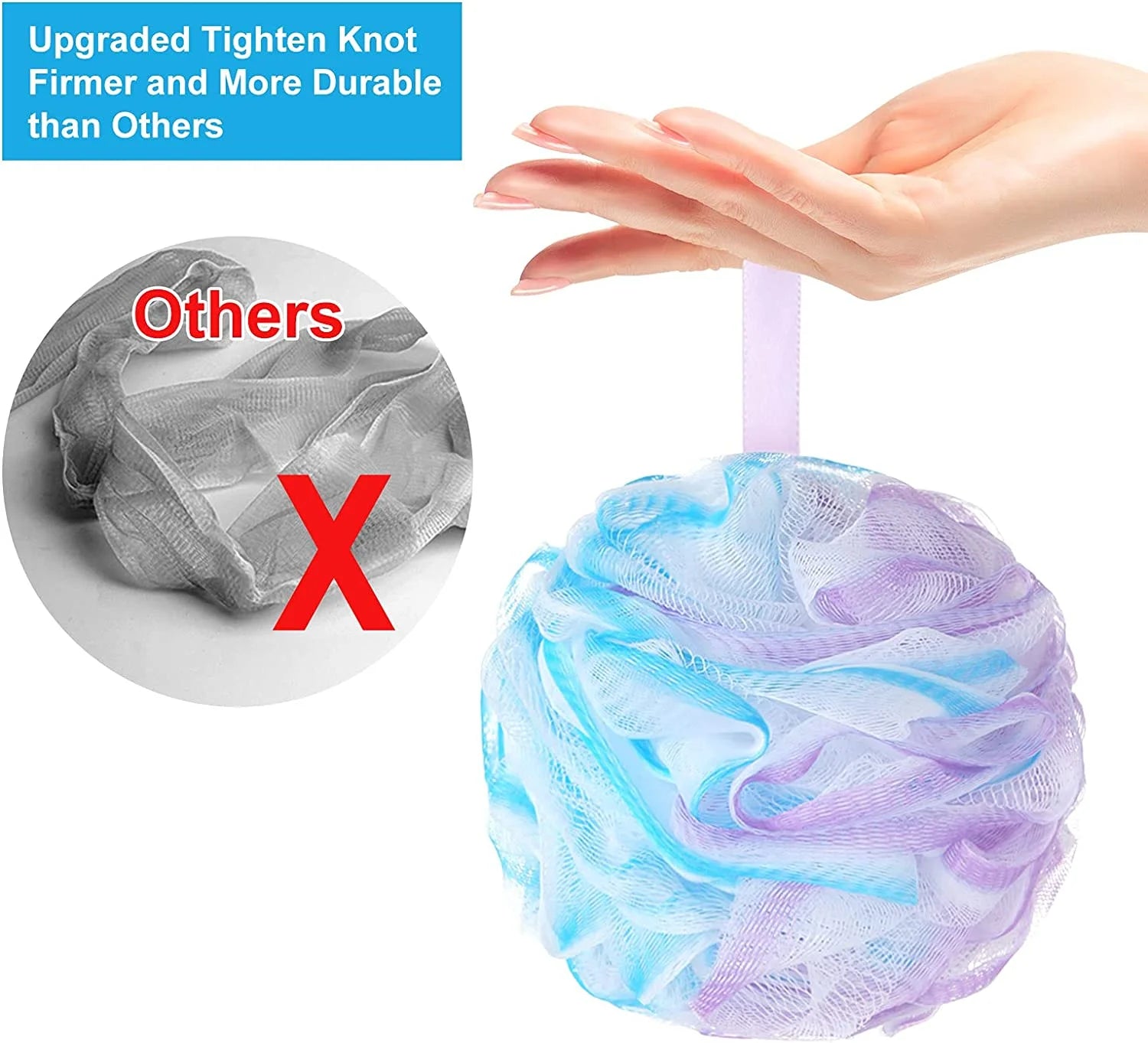 Loofah Exfoliating Bath Sponge – 75G/Pcs Extra Large Shower Puff, Body Poufs, Shower Sponge, Shower Scrunchie Set of 4 Body Scrubbers