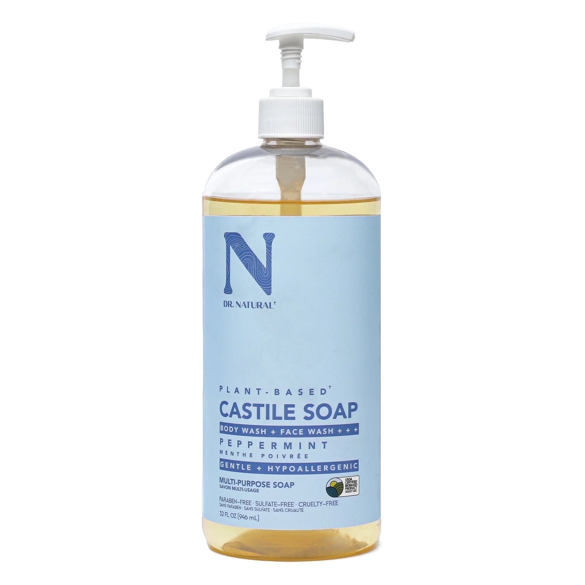 Body Washes, Castile Shower Gels, Peppermint, 32 Oz