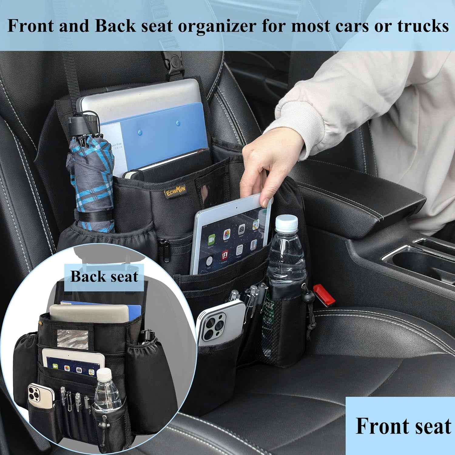 Car Front Seat Organizer - Car File Organizer, Passenger Seat Storage Bag Law En