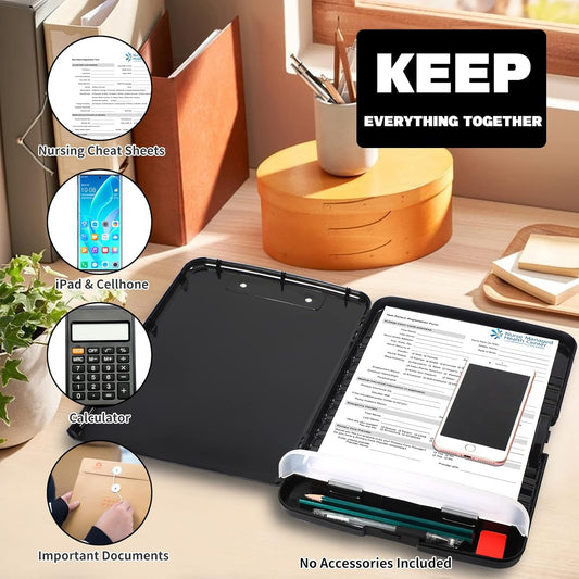 Clipboard with Storage, Large Capacity Nursing Clipboards with Low Profile Clip,