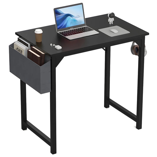 Modern Office Desk Sturdy Computer Table with Storage Bag & Iron Hook for Home Bedroom 31", Black