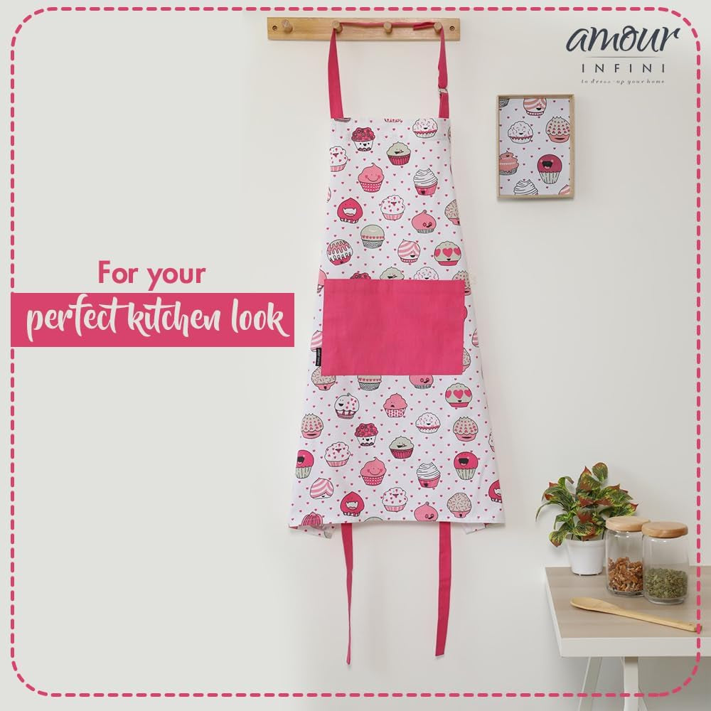 Cotton Aprons for Women with Pocket, Adjustable Strap & Waist Ties - Printed Aprons for Baking, Cooking, Gardening (27.5 X 33 Inches)