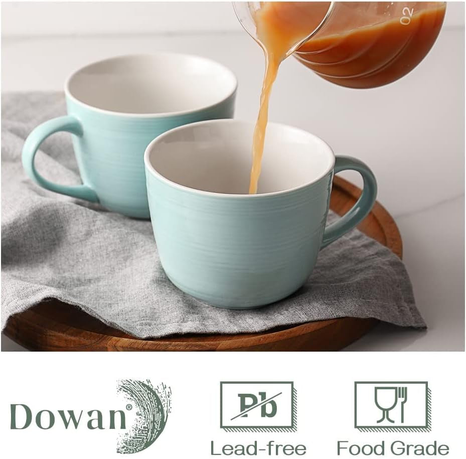 Coffee Mug, Ceramic Soup Mugs with Handles, 17 Oz Wide Large Coffee Mugs Set of 2, Mug for Latte, Cappuccino, Tea, Green Coffee Mugs Dishwasher & Microwave Safe