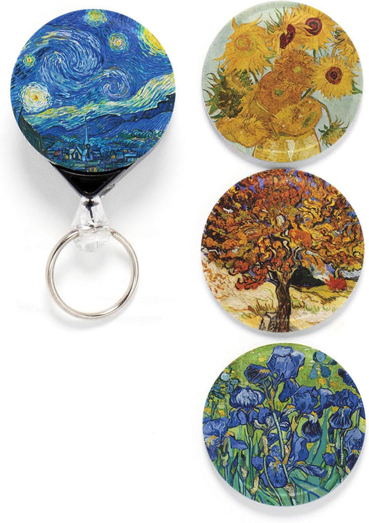 Van Gogh Starry Night Tinker Reel Retractable Badge Reel - with Alligator Clip and 24 Inch Standard Duty Cord - Made in the USA