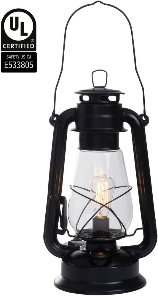 Rustic Farmhouse Lantern Table Lamp: Dimmable, Edison Bulb, Line Cord Dimmer - Medium Body, Rustic Finish, US UL/ULC Canada Safety Listed by  USA