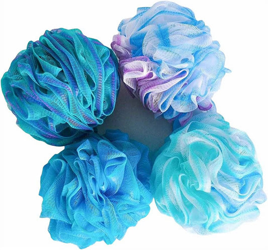 Loofah Exfoliating Bath Sponge – 75G/Pcs Extra Large Shower Puff, Body Poufs, Shower Sponge, Shower Scrunchie Set of 4 Body Scrubbers