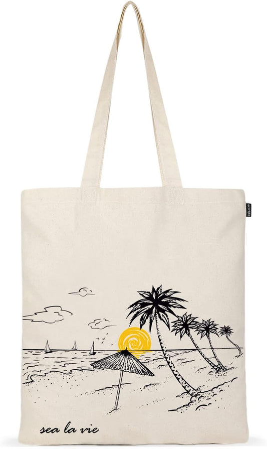 Canvas Reusable Cotton Tote Bag for Women, for School, Grocery, Shopping, Beach & Gifts for Womens