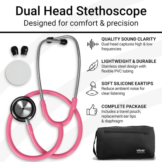 Dualhead Stethoscope - Dual Head Diaphragm Bell for Nurses, ER, Cardiology, Veterinary, Fetal Pediatrics Blood Pressure Kit - Double Barrel Chestpiece Device for Doctors, Students