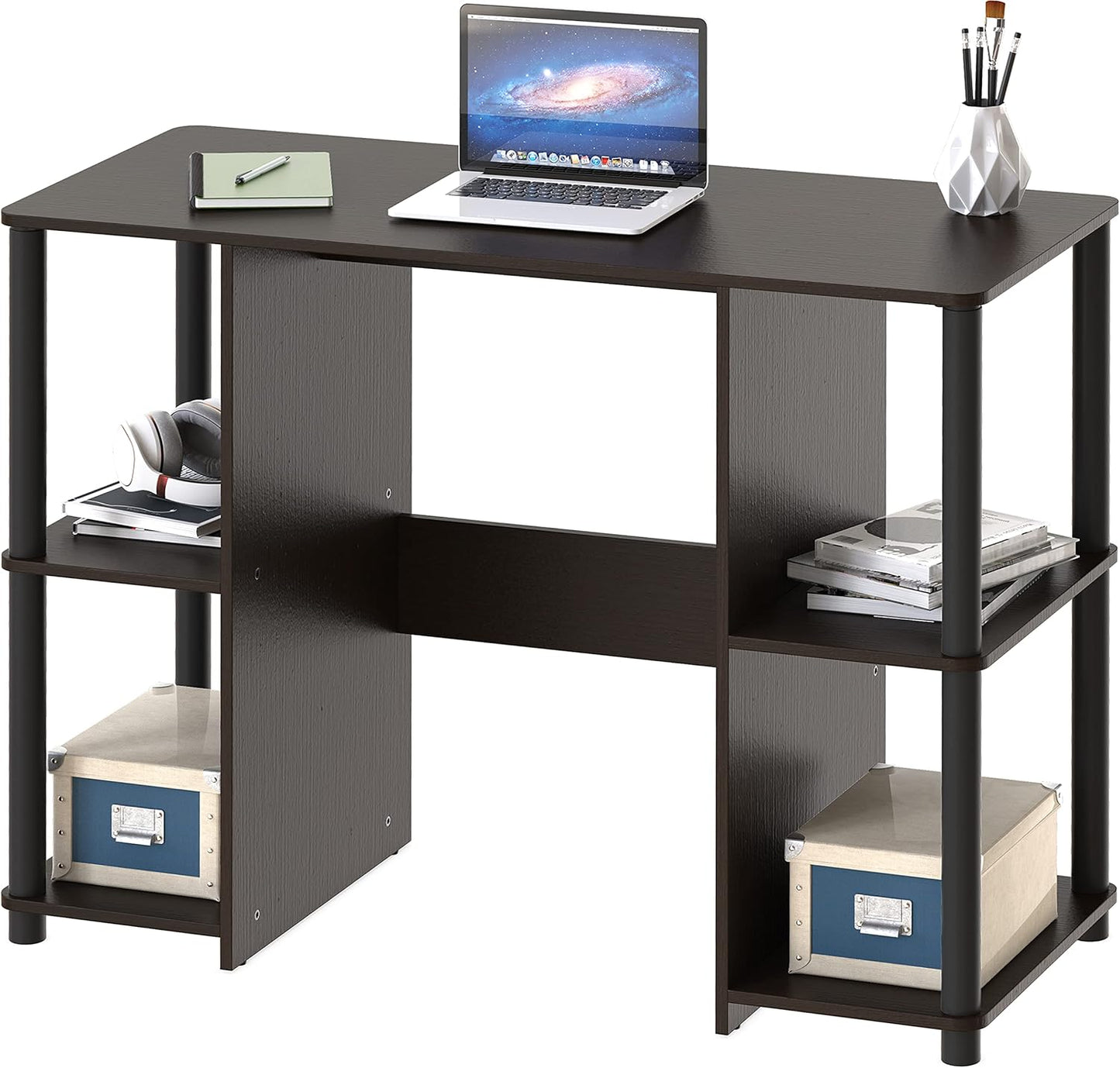 38-Inch Home Office Wood Desk with Double Sided Shelves, Espresso