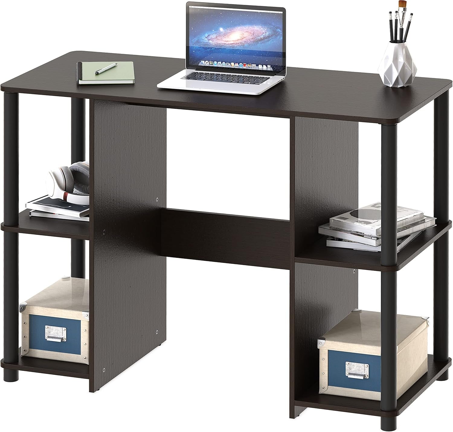 38-Inch Home Office Wood Desk with Double Sided Shelves, Espresso