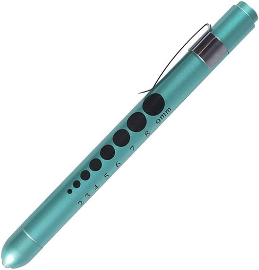 Medical Pen Light for Nurse Doctor, Reusable LED Medical Penlight Flashlight with Pupil Gauge and Ruler, White Light, Teal