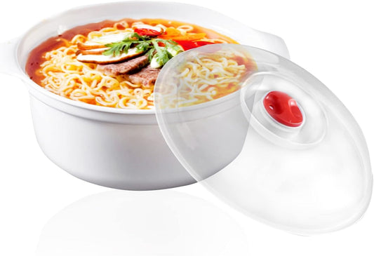 Microwave Ramen Bowl Set Noodle Bowls and Chopstick with Lid, Microwave Safe Ramen Cooker Noodle or Soup Bowl, Ramen Cooker, Office College Dorm Room Essential Instant Cooking (White 1.6L)