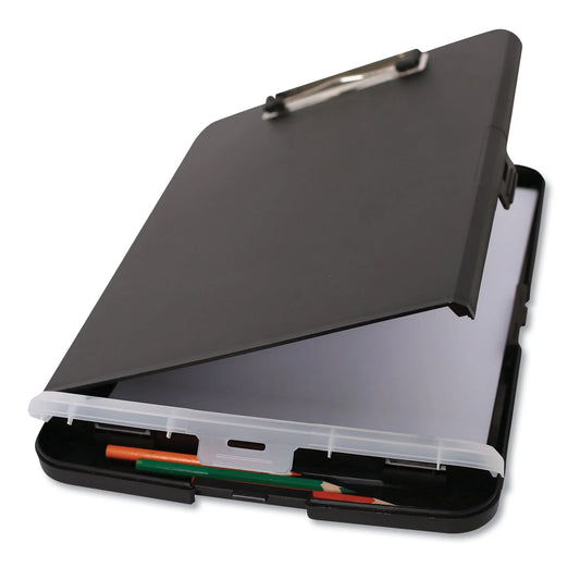 Storage Clipboard with Pen Compartment, 0.5" Clip Capacity, Holds 8.5 X 11 Sheets, Black