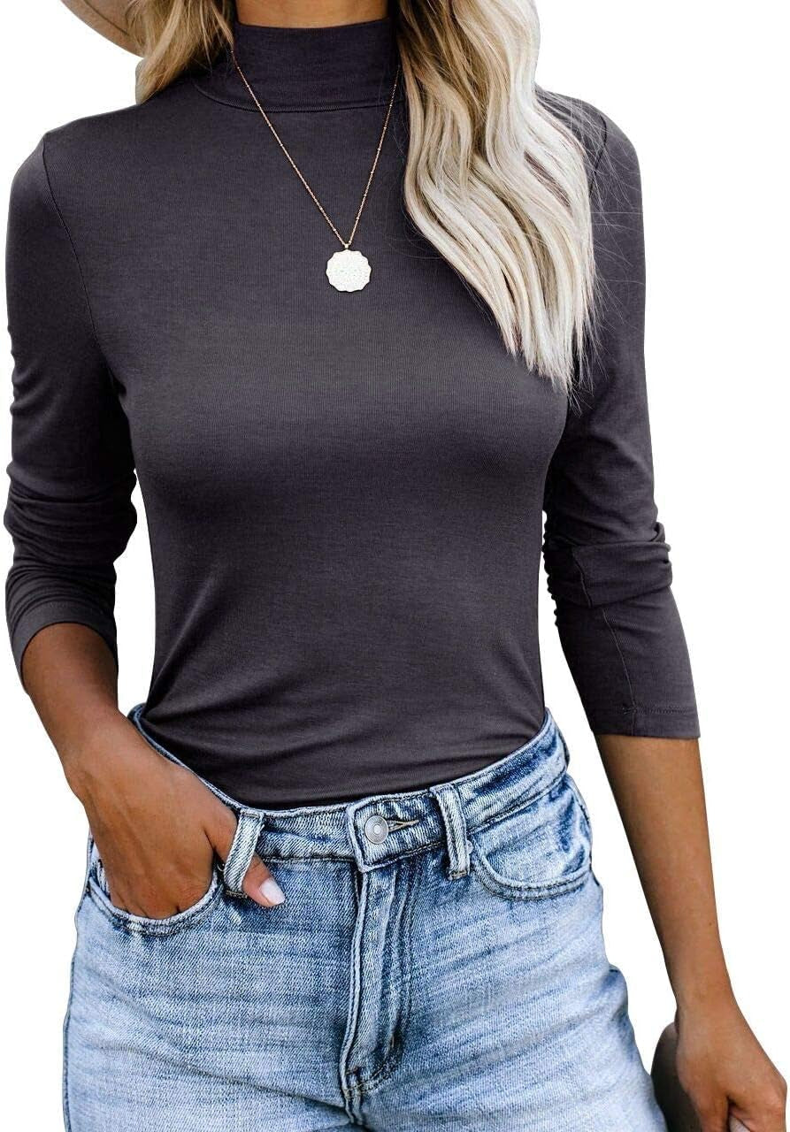 Womens Mock Turtleneck Long Sleeve Shirts Fall Winter Basic Slim Fit Layering Tops Lightweight Thermal T Shirt…