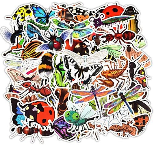 50 Pcs Luggage Stickers Laptops Stickers Skateboard Stickers Scrapbooking Stickers Phone Stickers Guitar Stickers Bicycle Bike Stickers(Insect)