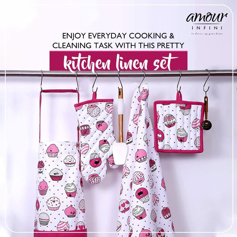 Cotton Aprons for Women with Pocket, Adjustable Strap & Waist Ties - Printed Aprons for Baking, Cooking, Gardening (27.5 X 33 Inches)