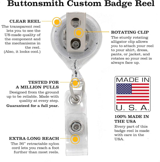 Smileys Tinker Reel Retractable Badge Reel - with Alligator Clip and Extra-Long 36 Inch Standard Duty Cord - Made in the USA