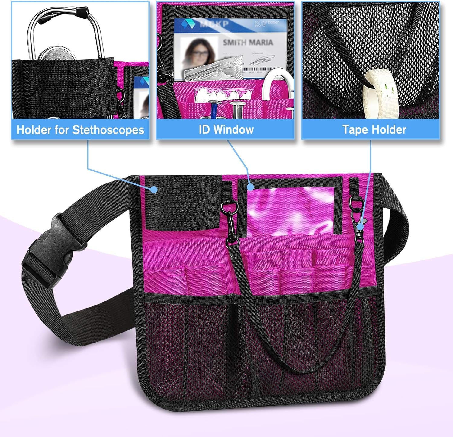 Nursing Organizer Belt, Nurse Fanny Pack with Tape Holder, Multi Compartment Medical Pack Pocket | Nurse Apron Hip Bag for Stethoscopes, Bandage Scissors and Other Medical Supplies, Magenta