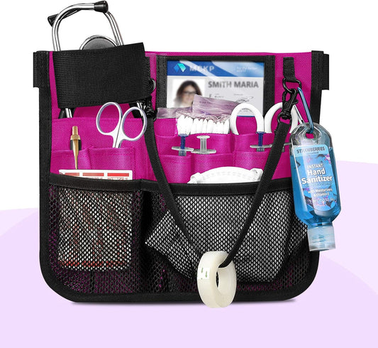 Nursing Organizer Belt, Nurse Fanny Pack with Tape Holder, Multi Compartment Medical Pack Pocket | Nurse Apron Hip Bag for Stethoscopes, Bandage Scissors and Other Medical Supplies, Magenta