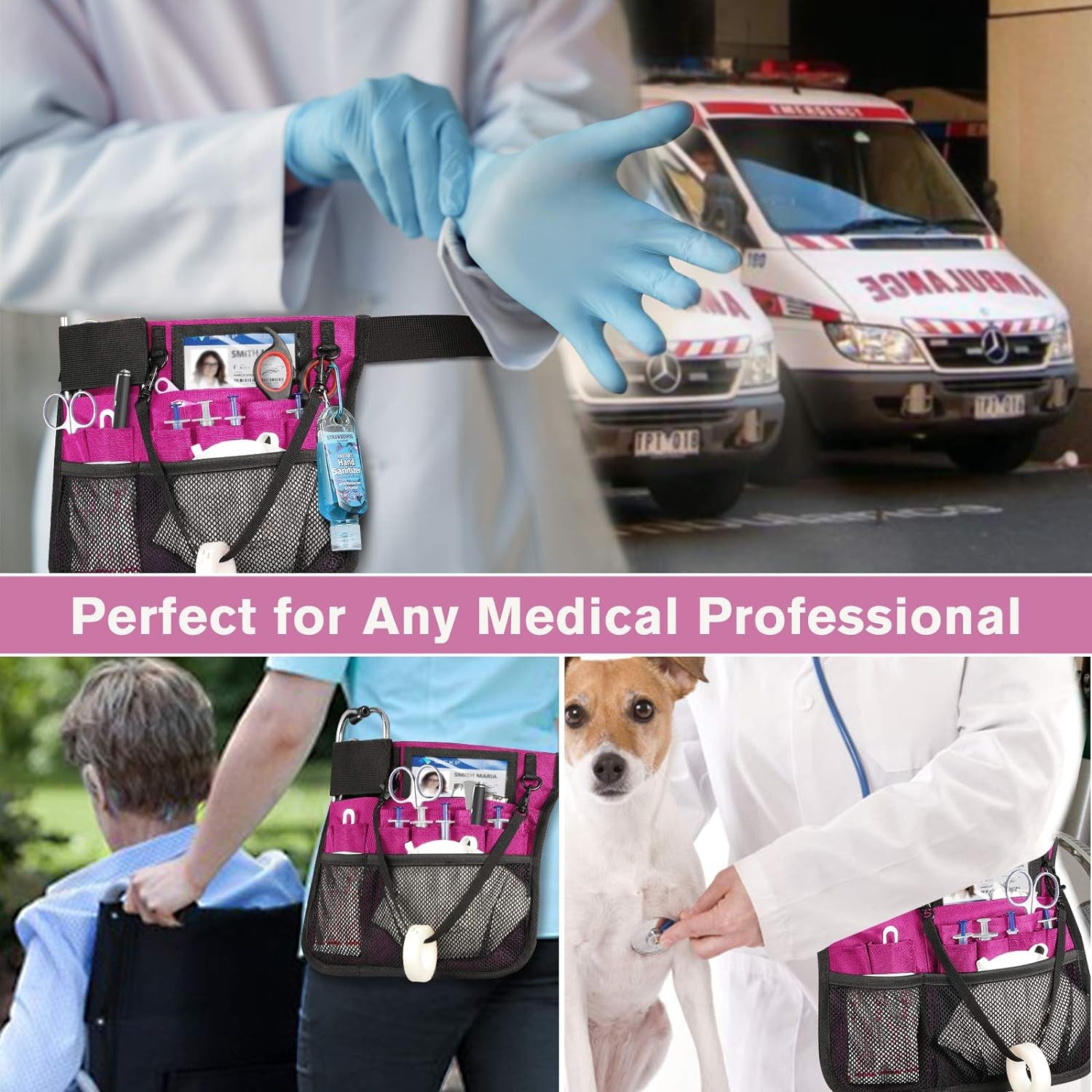 Nursing Organizer Belt, Nurse Fanny Pack with Tape Holder, Multi Compartment Medical Pack Pocket | Nurse Apron Hip Bag for Stethoscopes, Bandage Scissors and Other Medical Supplies, Magenta