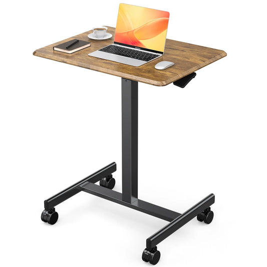 Standing Desk Converter with Lockable Wheels - Adjustable Height Sit to Stand Desk for Computer and Laptop, Rust Brown