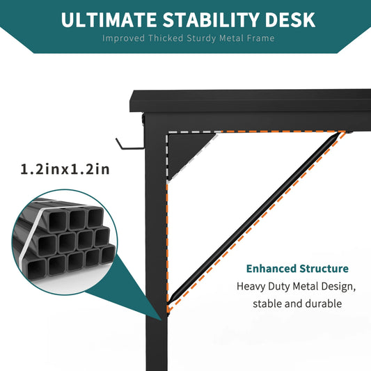 Modern Office Desk Sturdy Computer Table with Storage Bag & Iron Hook for Home Bedroom 31", Black