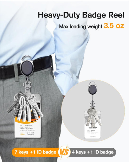 ID Badge Holder W/Retractable Reel Clip (Clear, 2 Pack) Heavy Duty Name Card Ree
