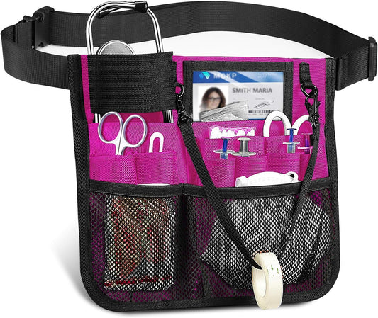 Nursing Organizer Belt, Nurse Fanny Pack with Tape Holder, Multi Compartment Medical Pack Pocket | Nurse Apron Hip Bag for Stethoscopes, Bandage Scissors and Other Medical Supplies, Magenta