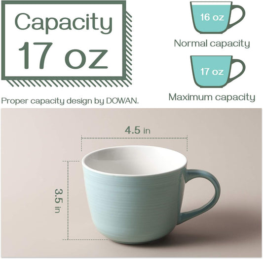Coffee Mug, Ceramic Soup Mugs with Handles, 17 Oz Wide Large Coffee Mugs Set of 2, Mug for Latte, Cappuccino, Tea, Green Coffee Mugs Dishwasher & Microwave Safe